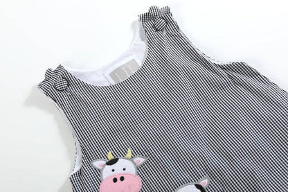 Black Gingham Cow Family Shortalls