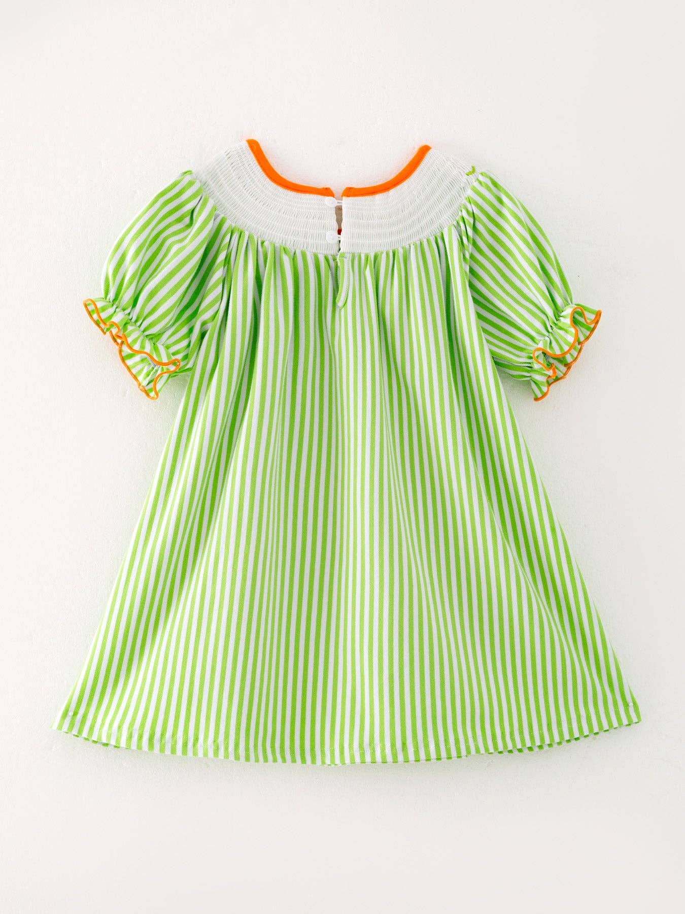 Halloween Pumpkin Smocking Embroidered Striped Dress