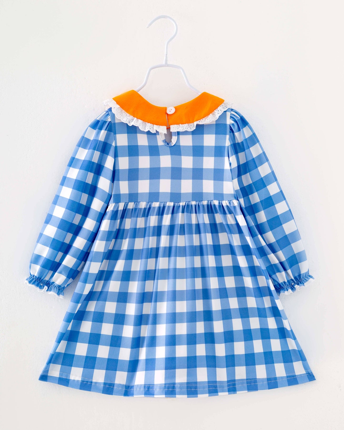 Blue Plaid Pumpkin Ruffle Smocked Girl Twirl Dress