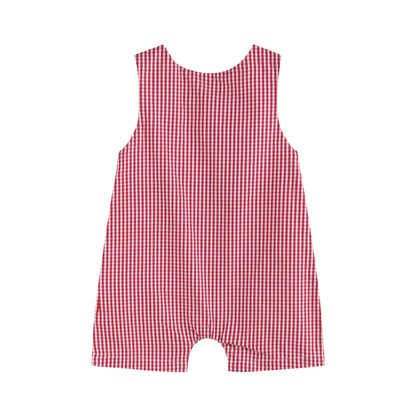 Red Gingham Baseball Smocked Shortalls