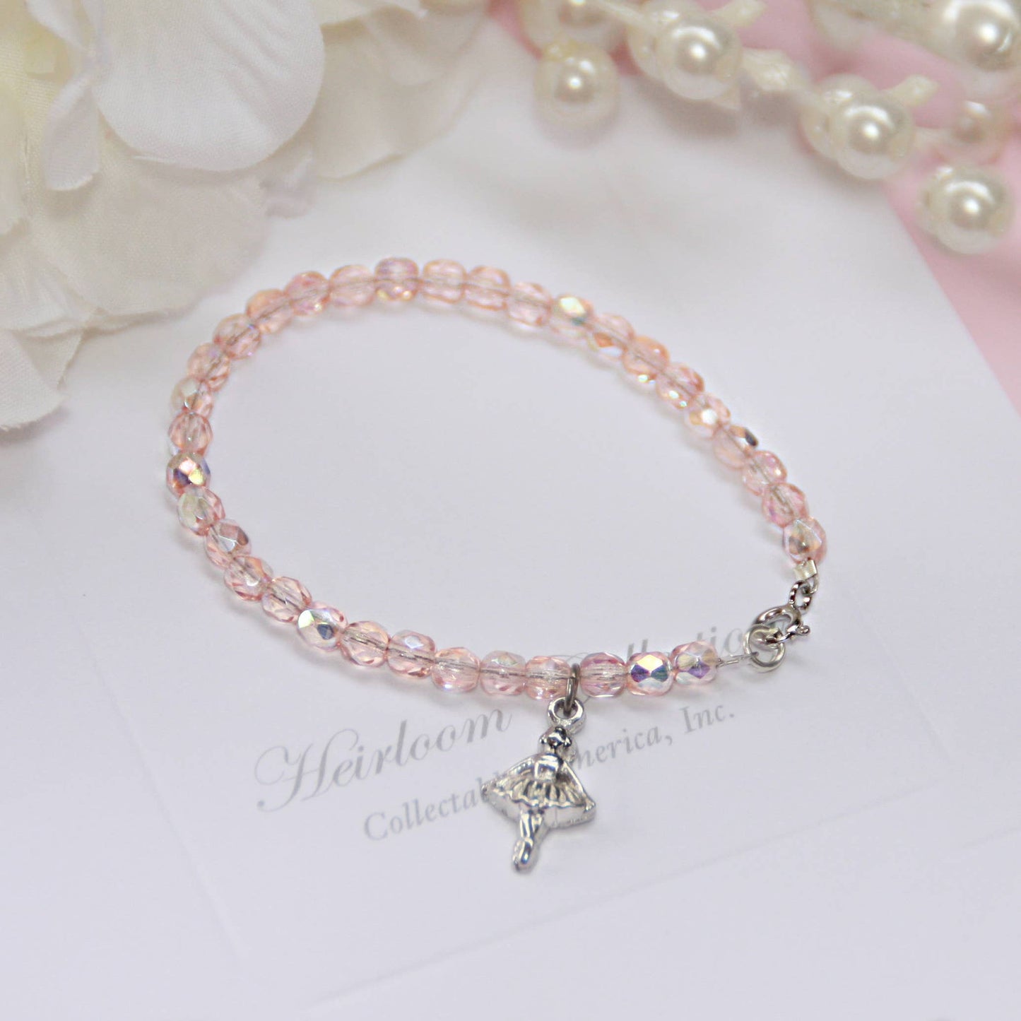 Dance Ballerina Pink Crystal Bracelet 6"