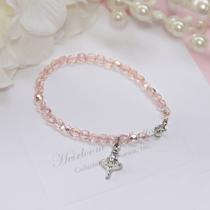 Dance Ballerina Pink Crystal Bracelet 6"