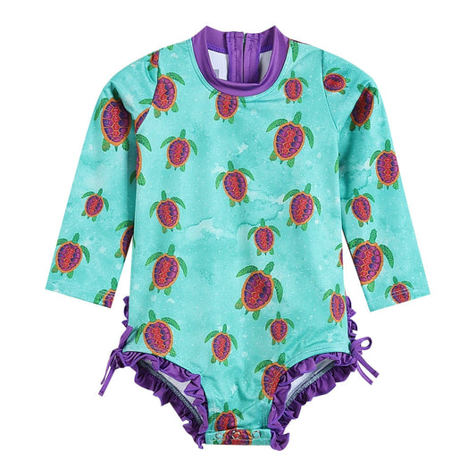 Turquoise Turtle Ruffle Swimsuit