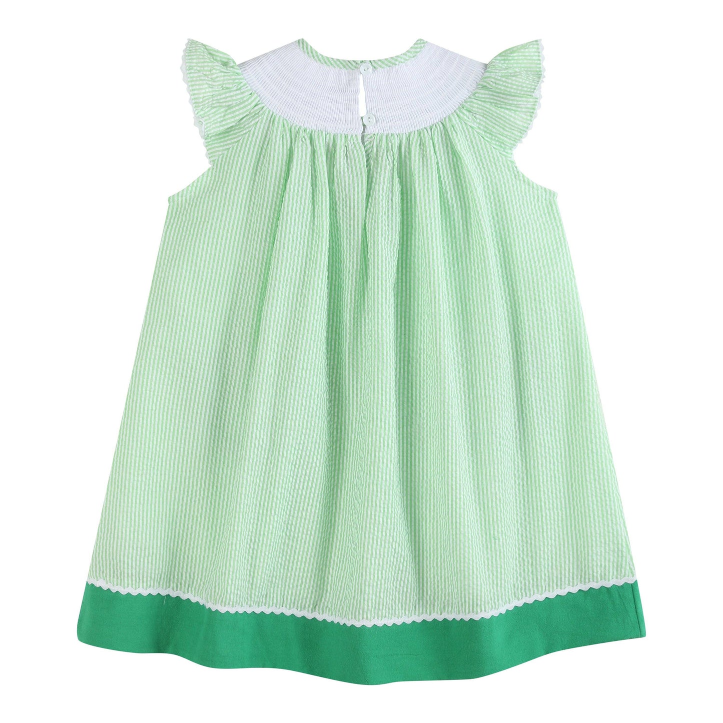 Lil Cactus Green Seersucker Watermelon Smocked Bishop Dress