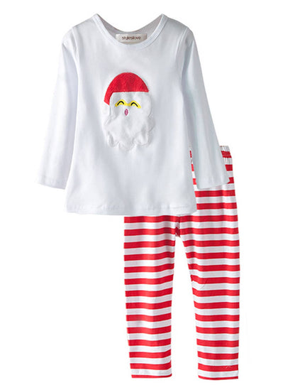 White & Red Santa Cotton 2pcs Baby Pajamas Set