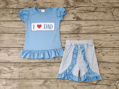 Girls I love Dad Summer Shorts Clothes Sets