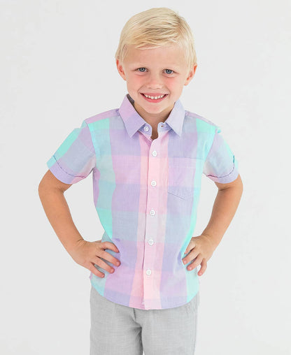 Cotton Candy Plaid Short Sleeve Button Down Shirt