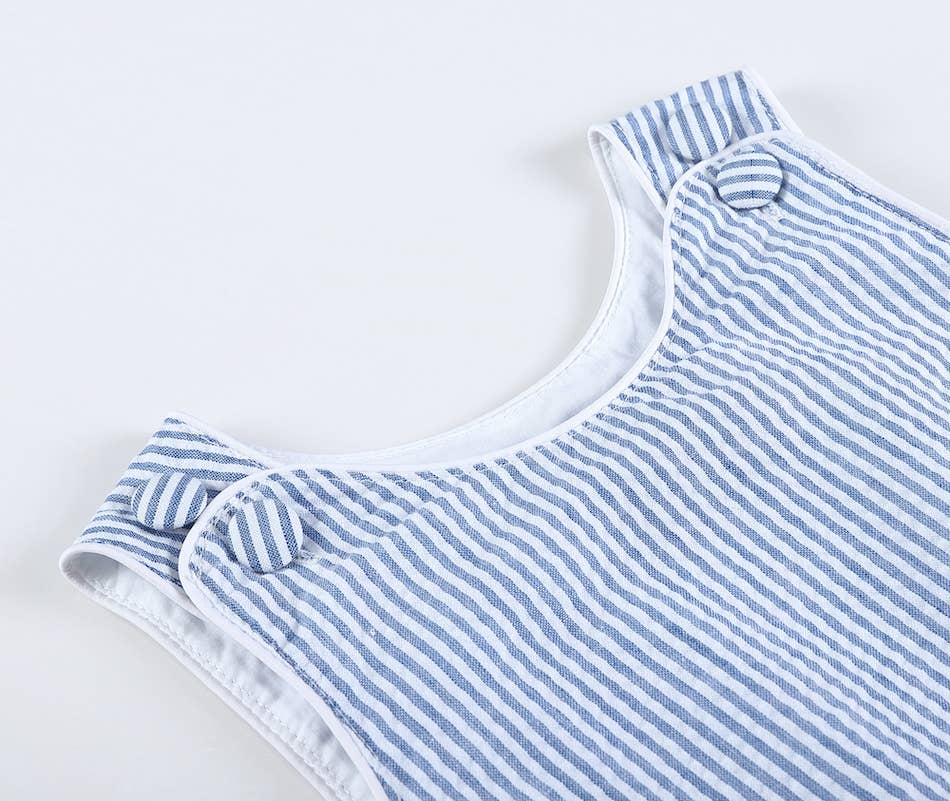 Classic Dark Blue Seersucker Baby Bubble Romper