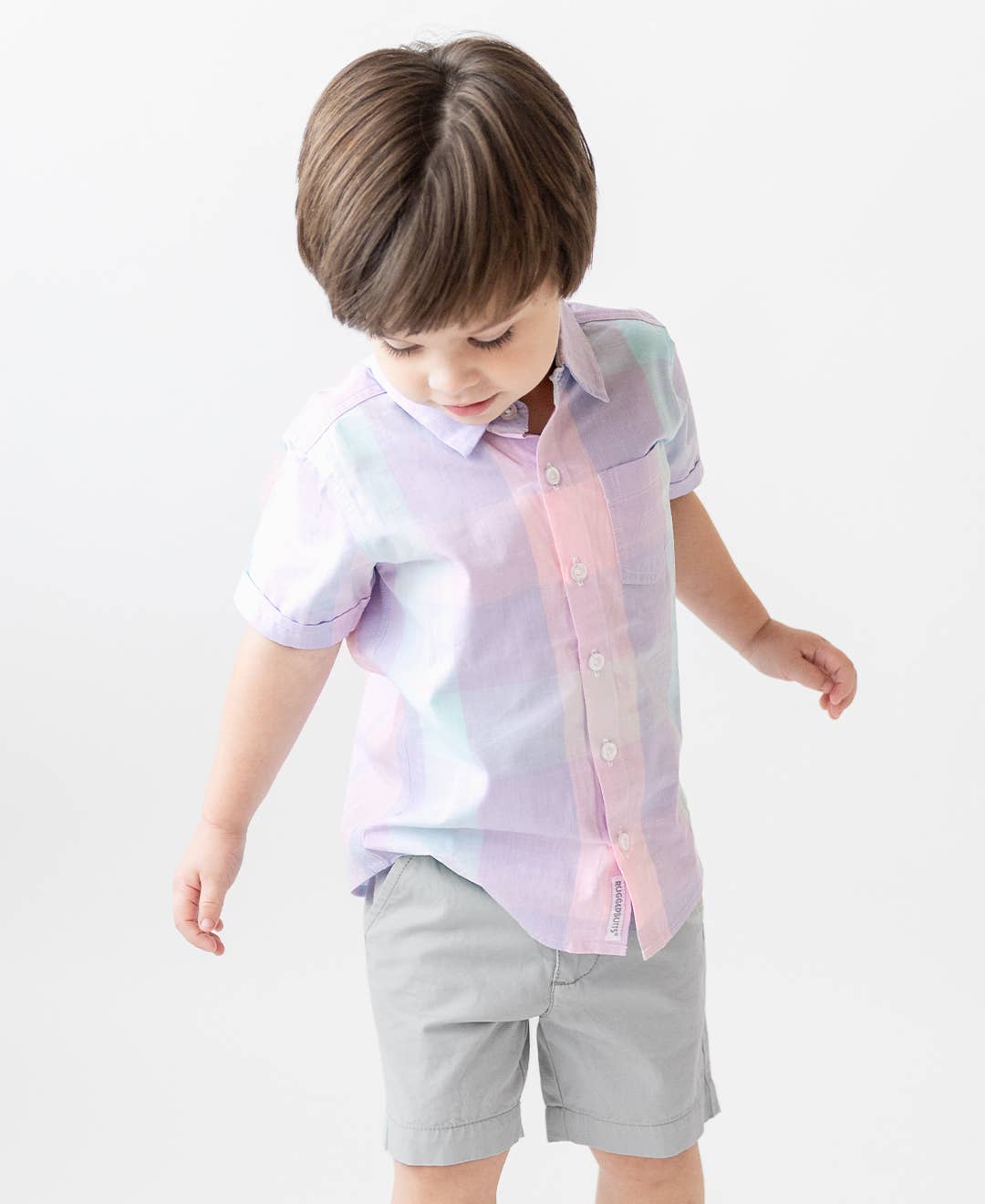 Cotton Candy Plaid Short Sleeve Button Down Shirt