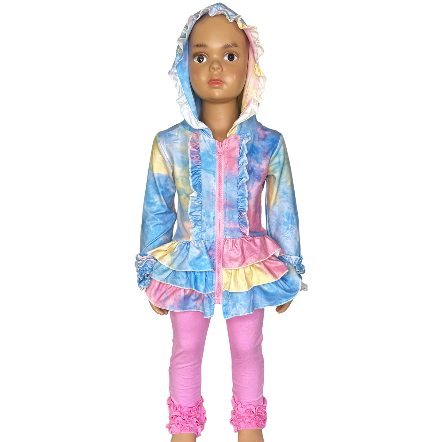 limited Girls Pastel Tie Dye Ruffle Hoodie Jacket Shacket Spring