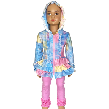 limited Girls Pastel Tie Dye Ruffle Hoodie Jacket Shacket Spring