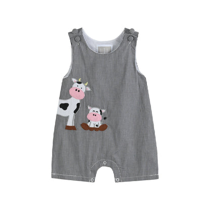 Black Gingham Cow Family Shortalls