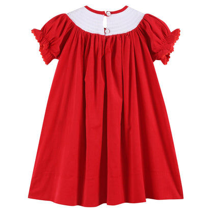 Red Corduroy Christmas Smocked Bishop Dress