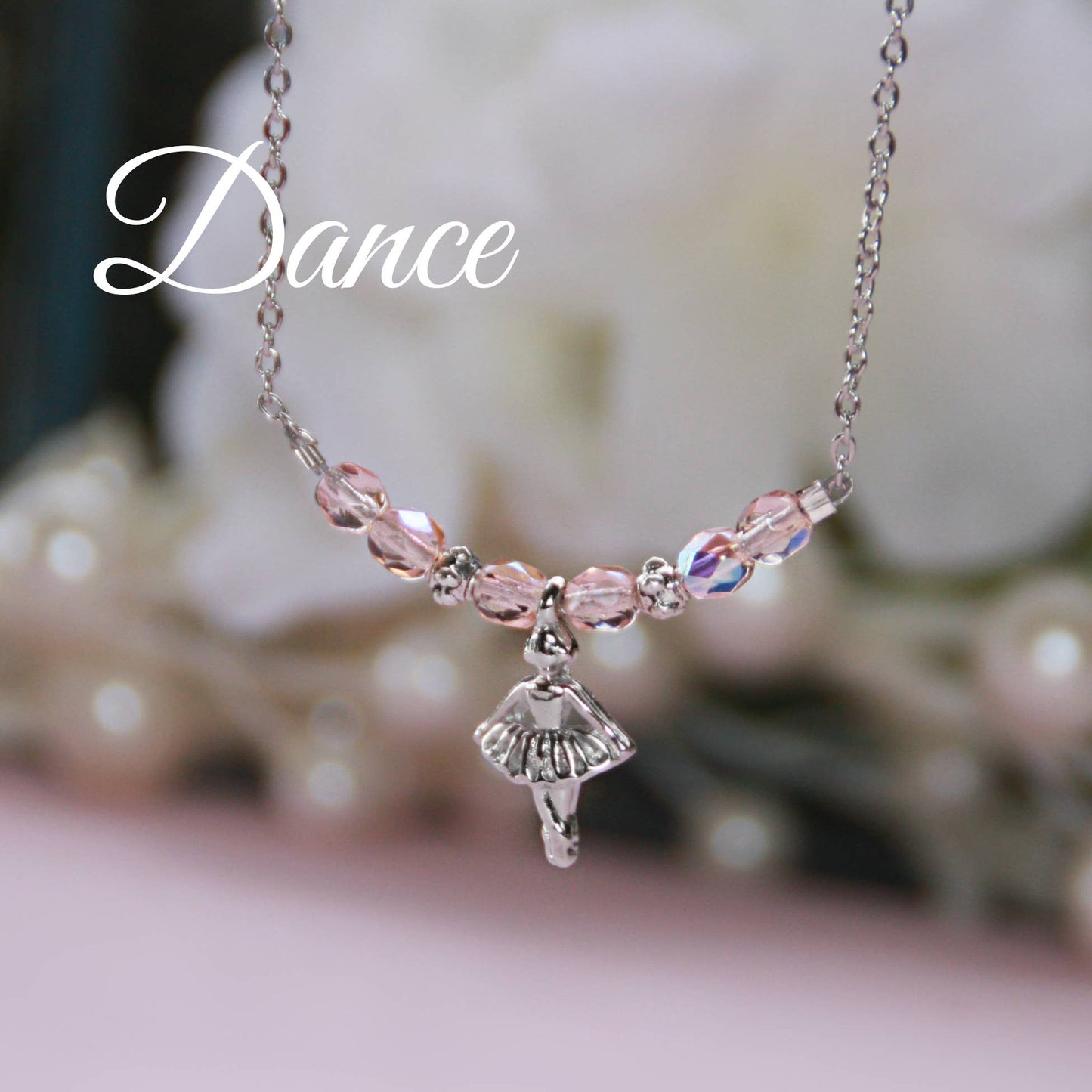 Dance Ballet Pink Crystal Necklace