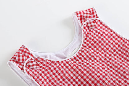 Classic Red Seersucker Baby Bubble Romper