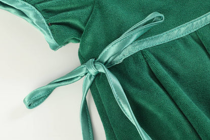 Green Velour and Satin Bow Christmas Dress