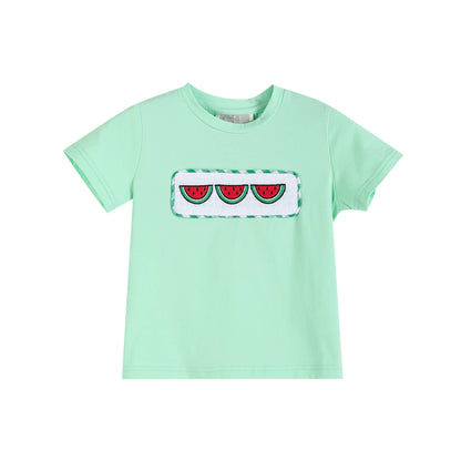 Lil Cactus Green Watermelon Smocked T-Shirt and Gingham Shorts 2pc. Set