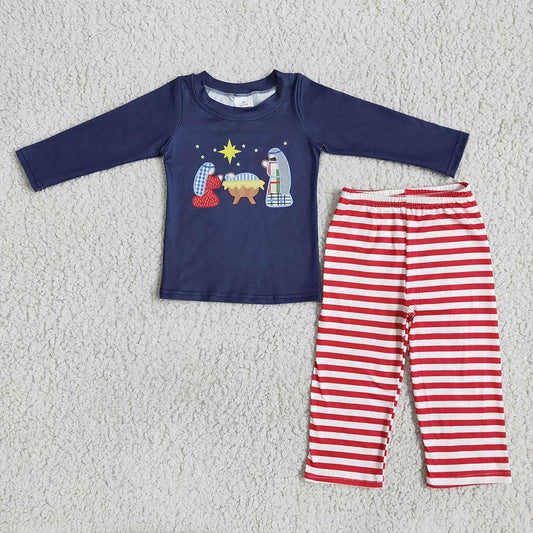 Boys Navy Christmas nativity outfit sets