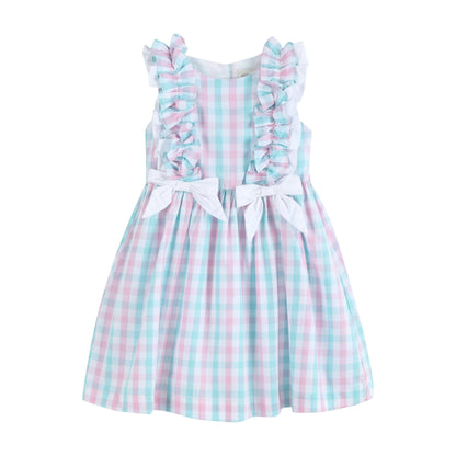 Lil Cactus Pink and Aqua Gingham Ruffle Bow Dress