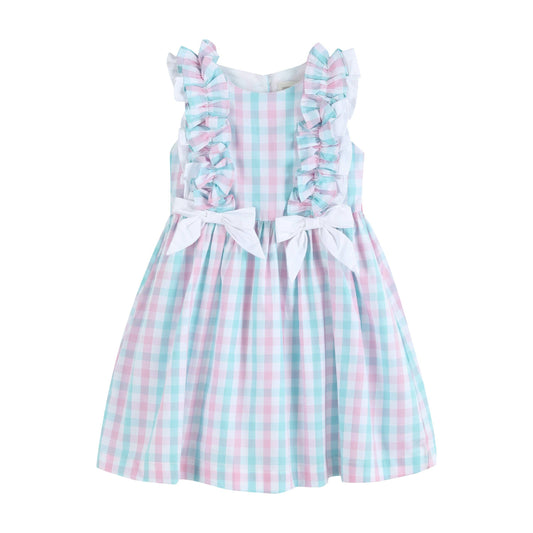 Lil Cactus Pink and Aqua Gingham Ruffle Bow Dress