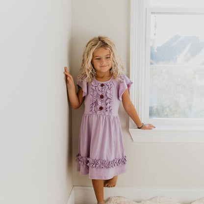 Adorable Sweetness Kids Pastel Lavender Ruffle Button Spring Easter Dress