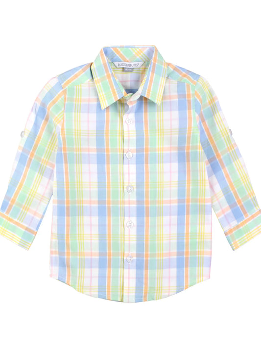 Rugged Butts Clubhouse Rainbow Plaid Long Sleeve Button Down Shirt