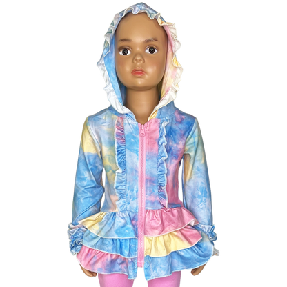 limited Girls Pastel Tie Dye Ruffle Hoodie Jacket Shacket Spring