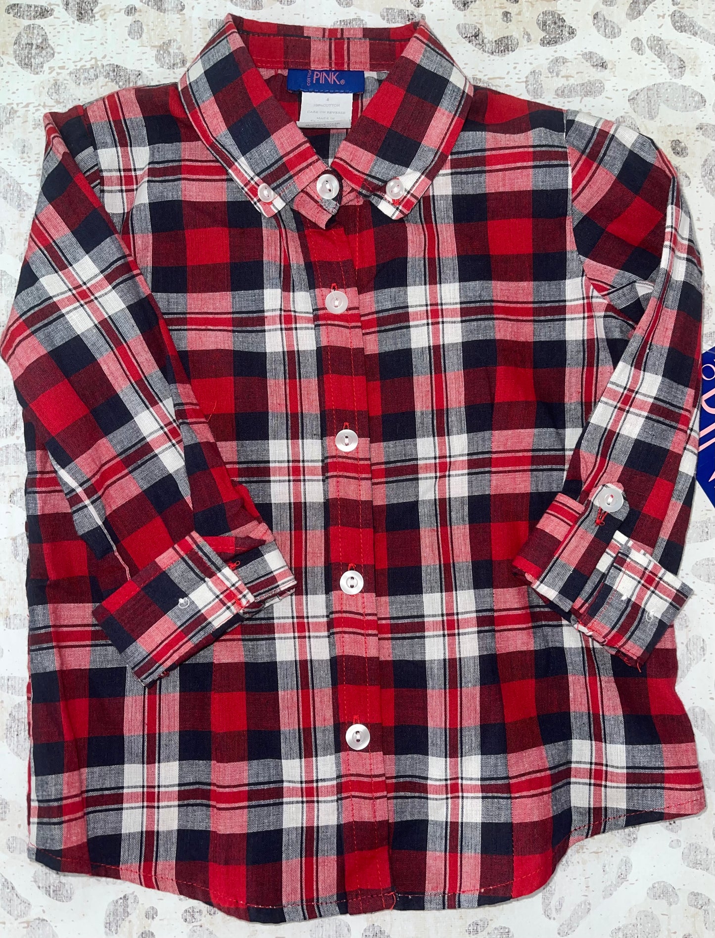 Cotton Pink Red & Blue Plaid Button Down