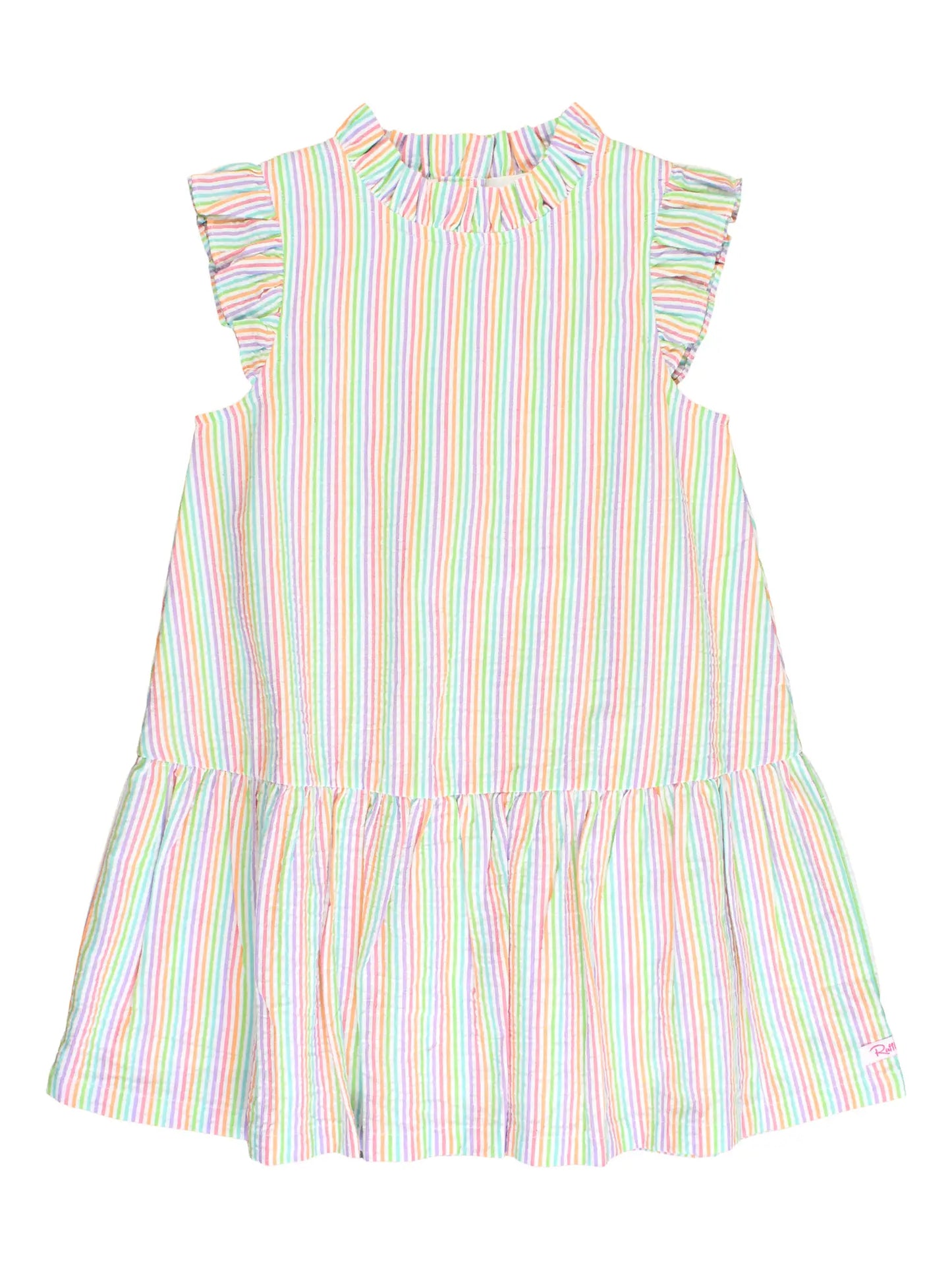 Ruffle Butts Rainbow Seersucker Mock Neck Flutter Dress