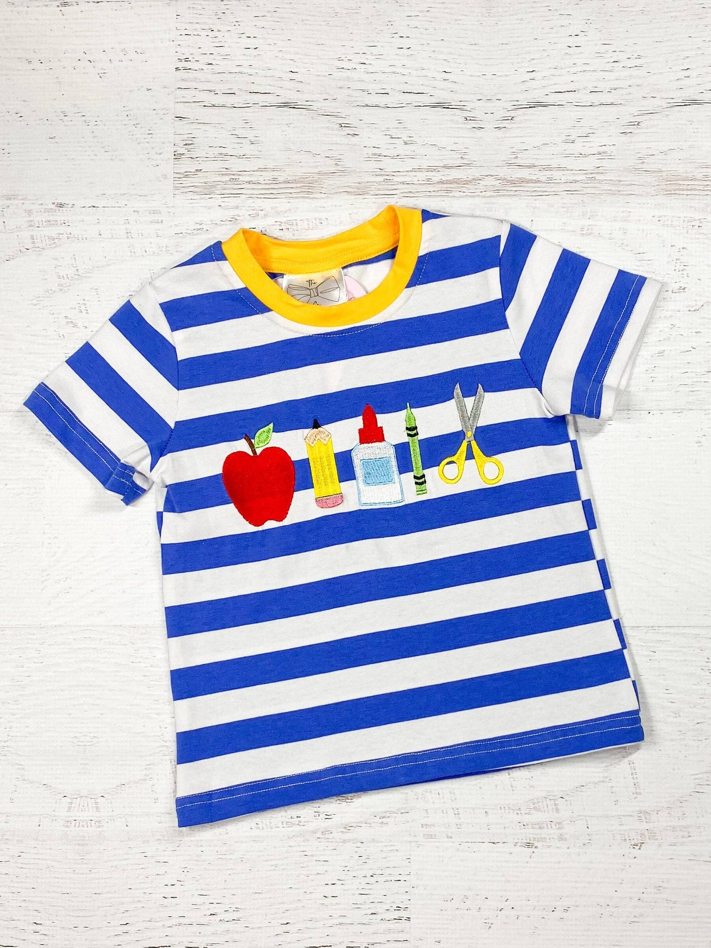 School Supplies Blue Striped Tee with Yellow Collar