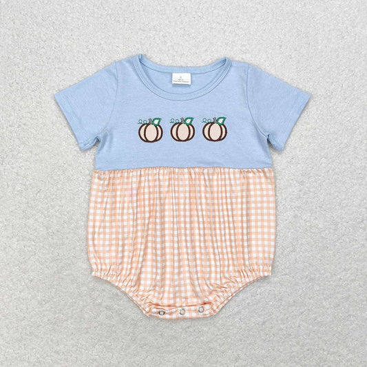 Baby Blue & Light Orange Embroidered Pumpkin Boys Bubble