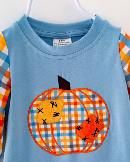 Blue Plaid Pumpkin Patch Baby Boy Romper Boy Clothes