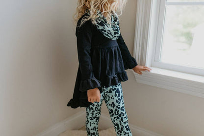 Adorable Sweetness Kids Hi-Lo Black & Teal Leopard Print 3 Piece Scarf Set