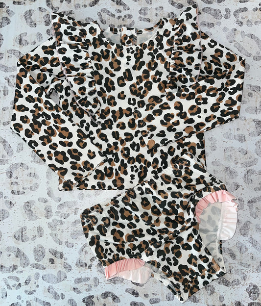 Mudpie Leopard Print Rash Guard Swimsuit