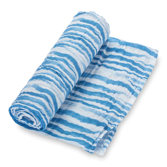 Lolly Banks Blue Wave Cotton Muslin Swaddle Blanket