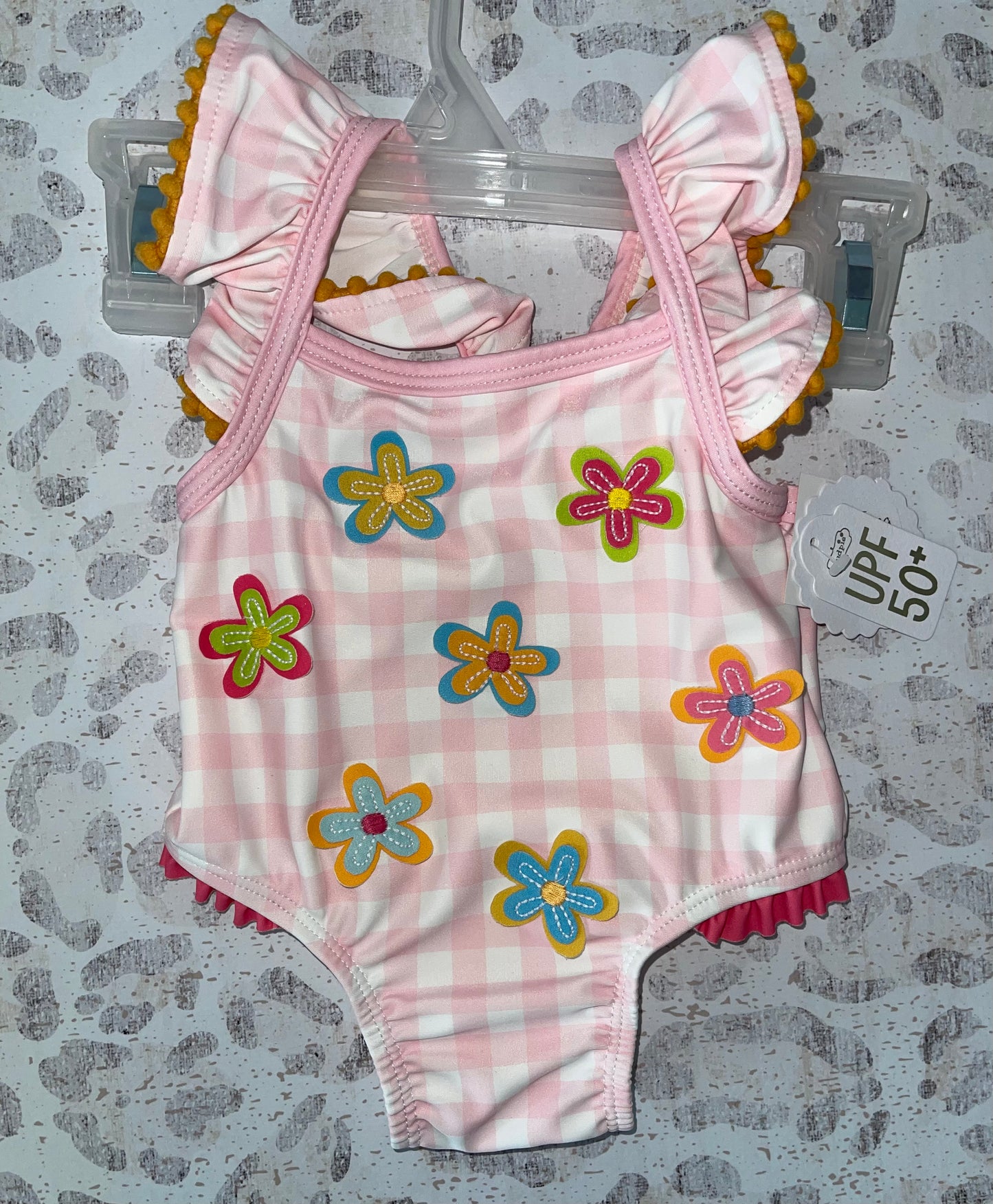 Mudpie Pink and White Check Daisy Swimsuit