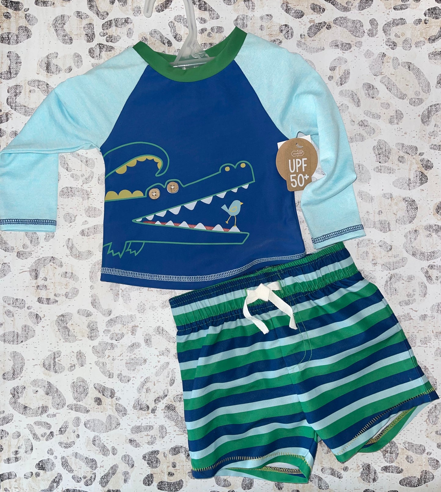 Mudpie Alligator Rash Guard with Swim Trunks