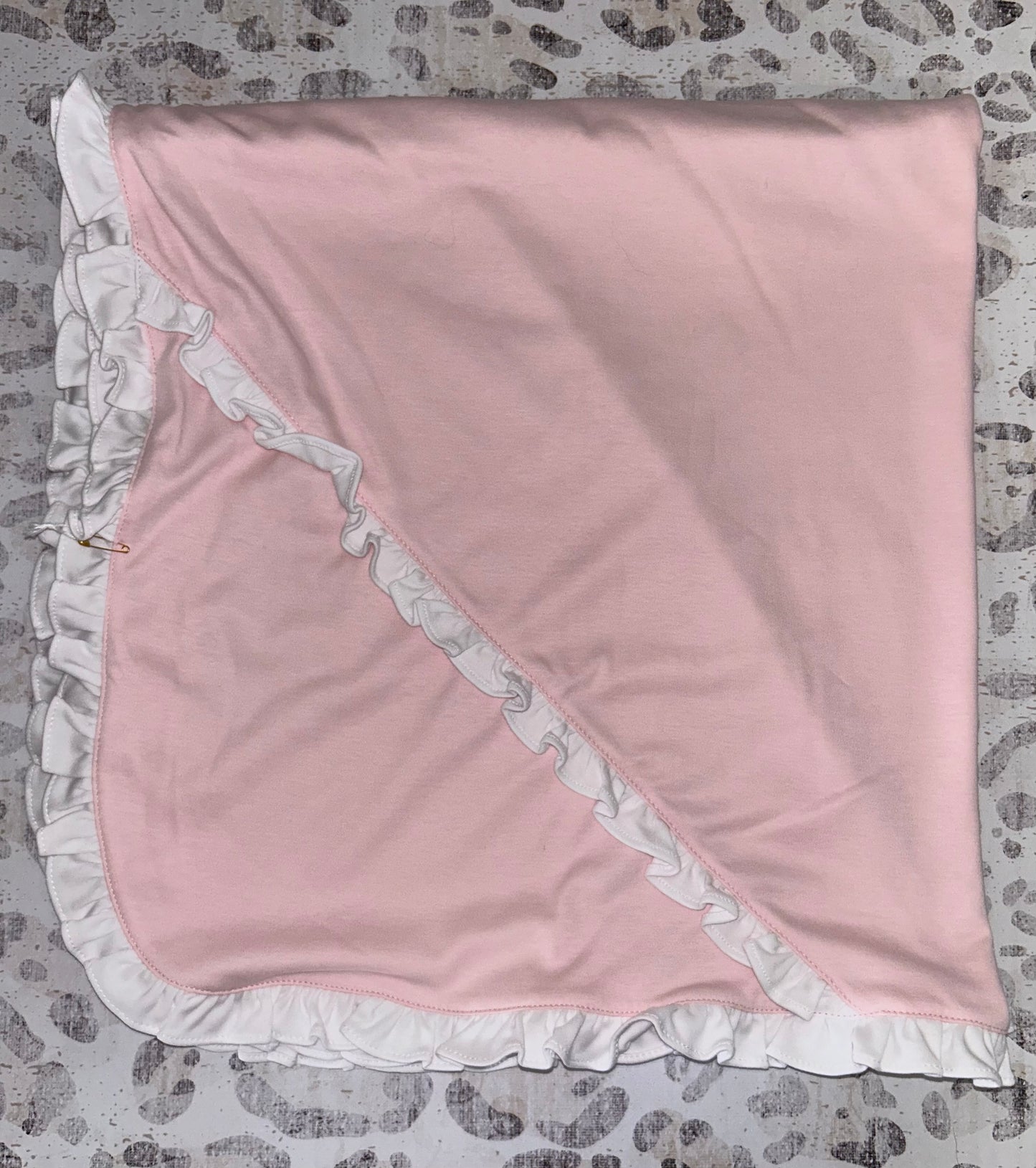 Shimoa Pink Pima Cotton Swaddle Blanket with White Ruffle Trim