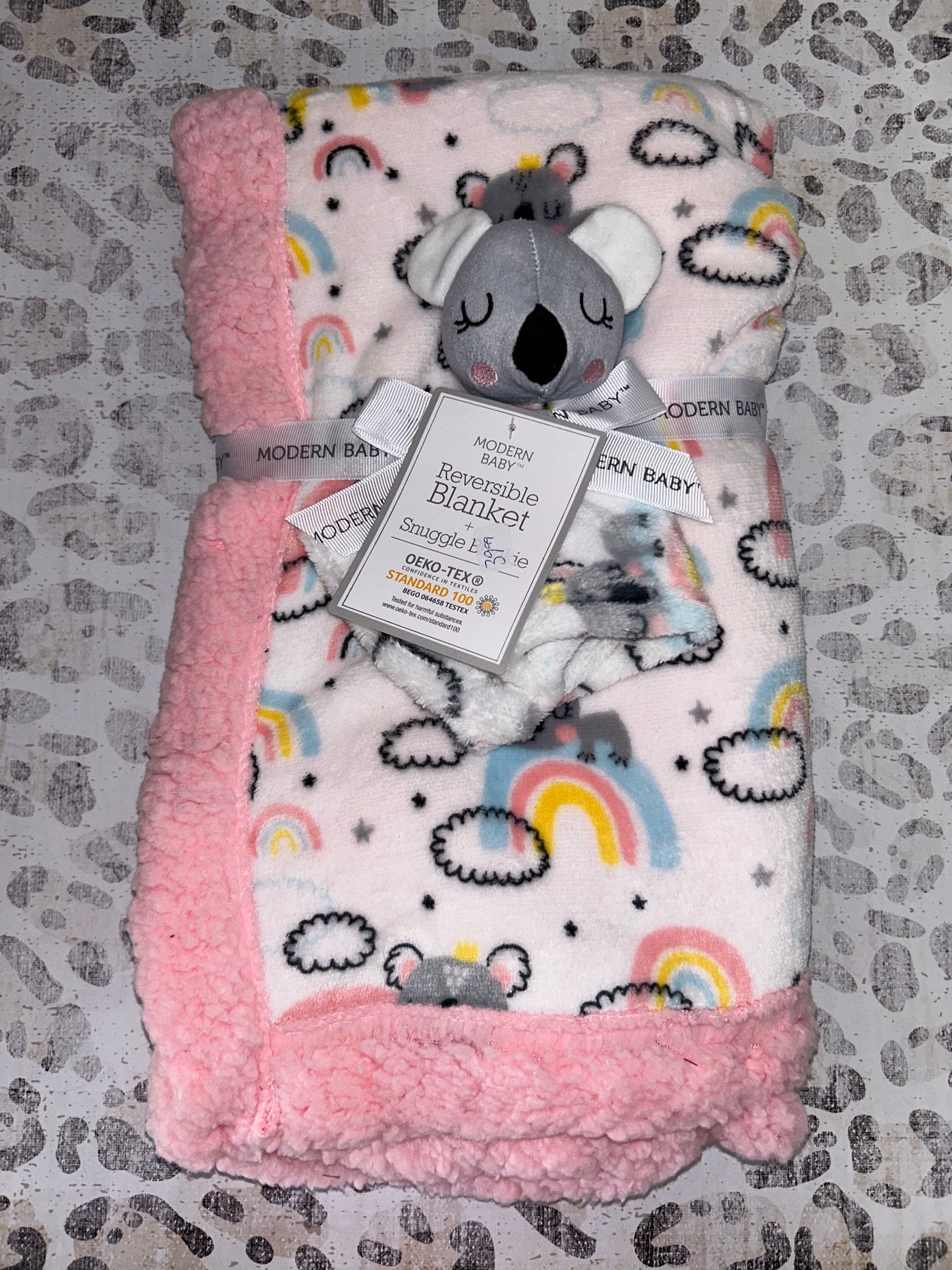 Modern Baby White & Pink Koala Reversible Blanket & Snuggle Blankie Set