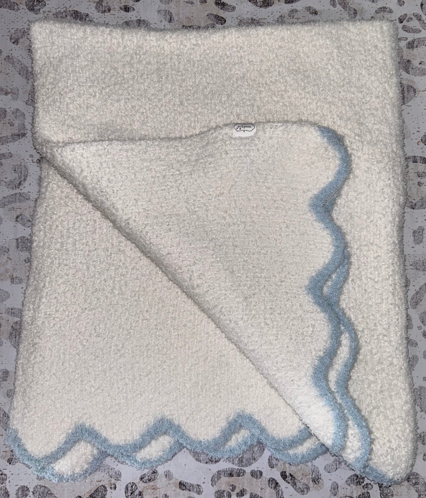 Mudpie Blue Scallop Chenille Blanket