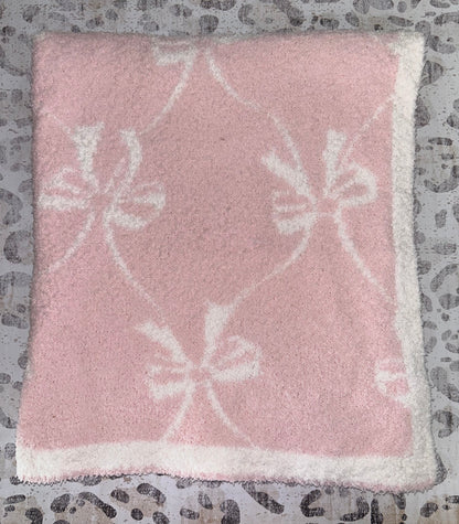 Mudpie Pink Bow Reversible Chenille Blanket