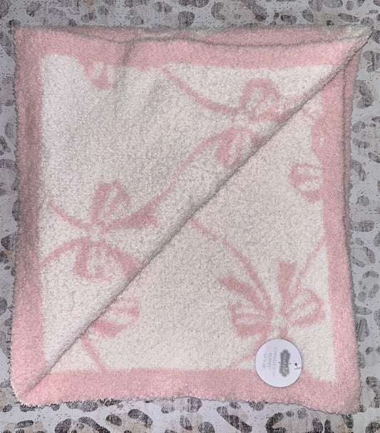 Mudpie Pink Bow Reversible Chenille Blanket