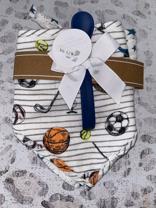 Mudpie Sports Muslin Bibs & Spoon Set