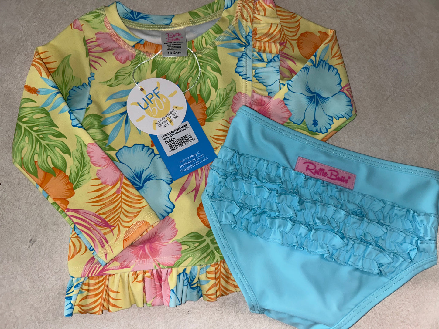 Long Sleeve Ruffle Rash Guard 2-Piece Swim Set