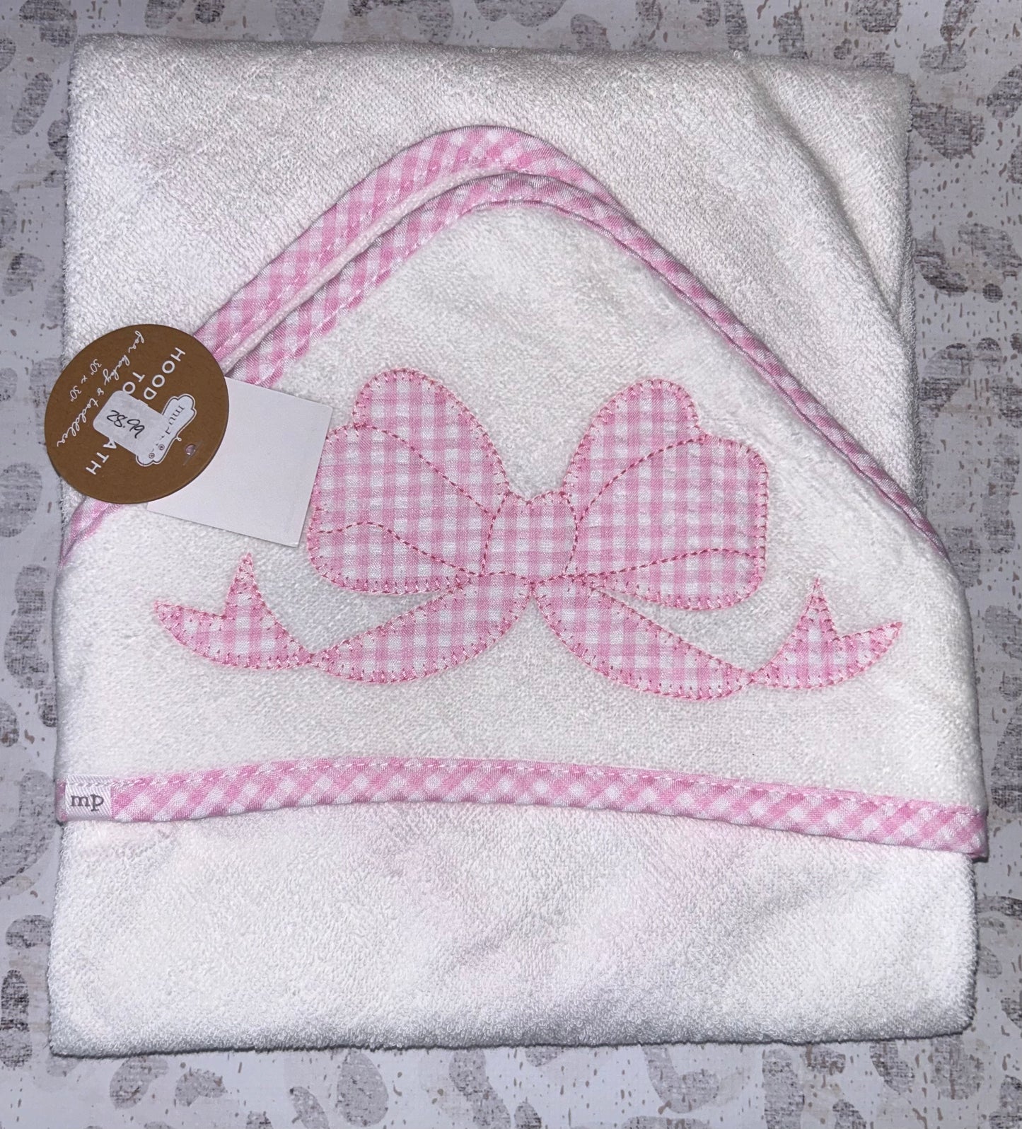 Mudpie Pink Gingham Bow Hooded Towel