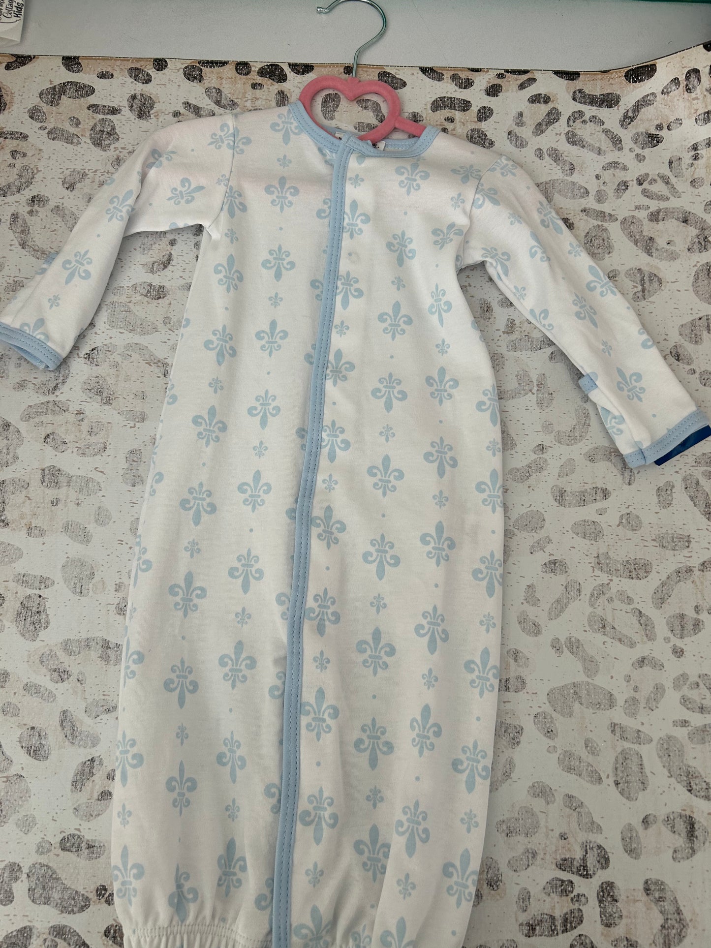 Magnolia Baby White converter Gown with Blue Fleur De Lis print