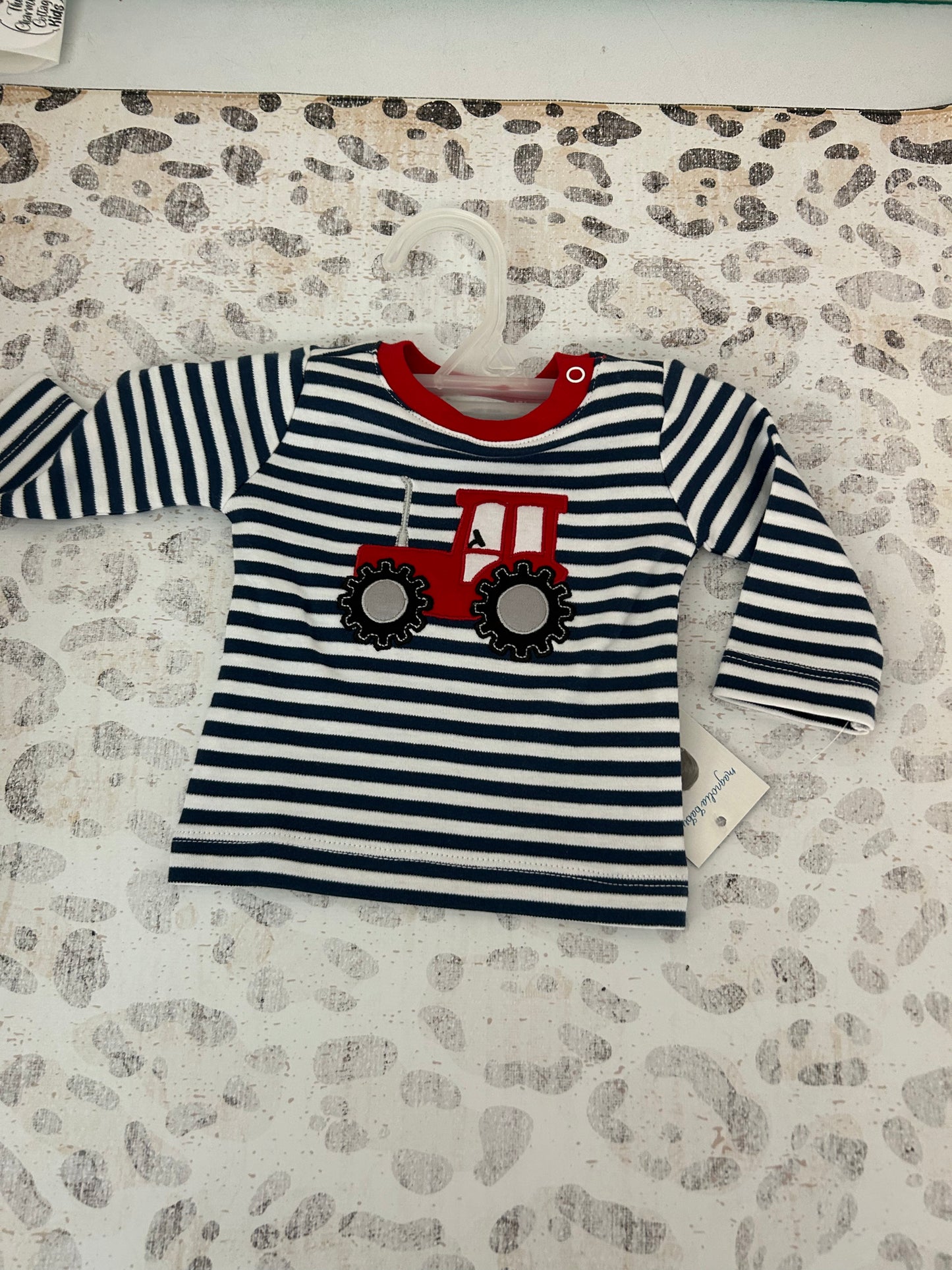 Magnolia Baby Long Sleeve Striped Tractor Shirt