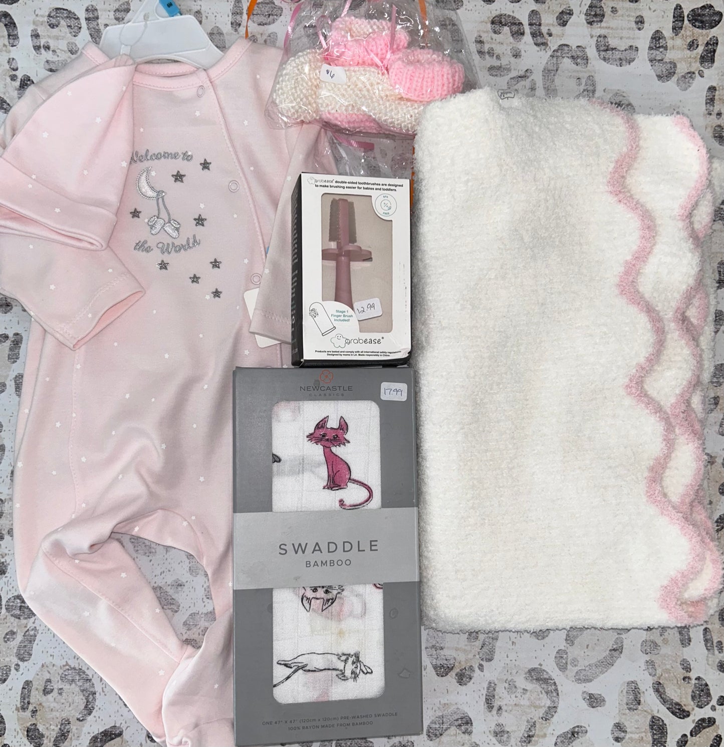 Sleeper, Swaddle Blankets, Toothbrush, & Baby booties - Willow Kaye Graham