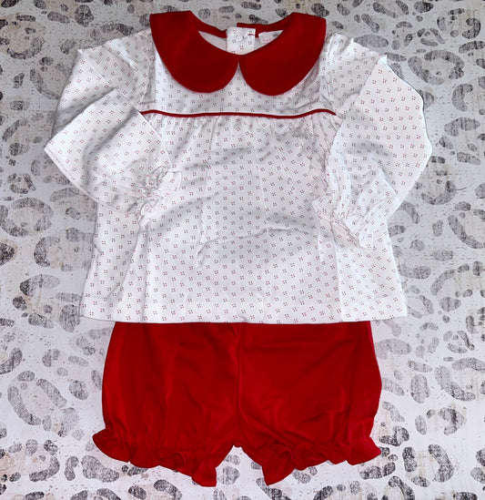 Baby Loren Red and Green  pima Bloomers Set