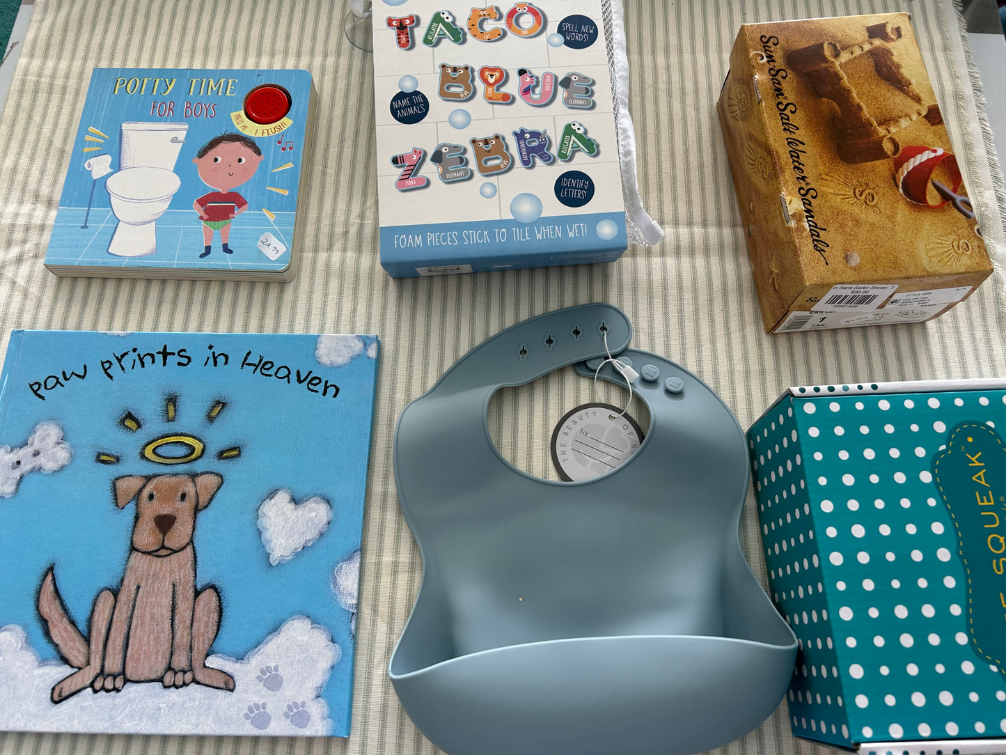 books, shoes, blue silicone bib - Hillis Baby